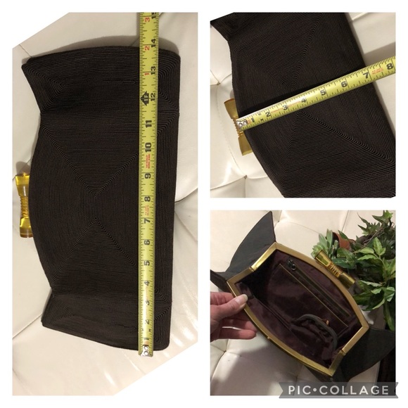 Vintage 1940’s Weeda Corde Winged Clutch-Brown Grosgrain Fabric-14x6.5-EUC - Picture 12 of 17
